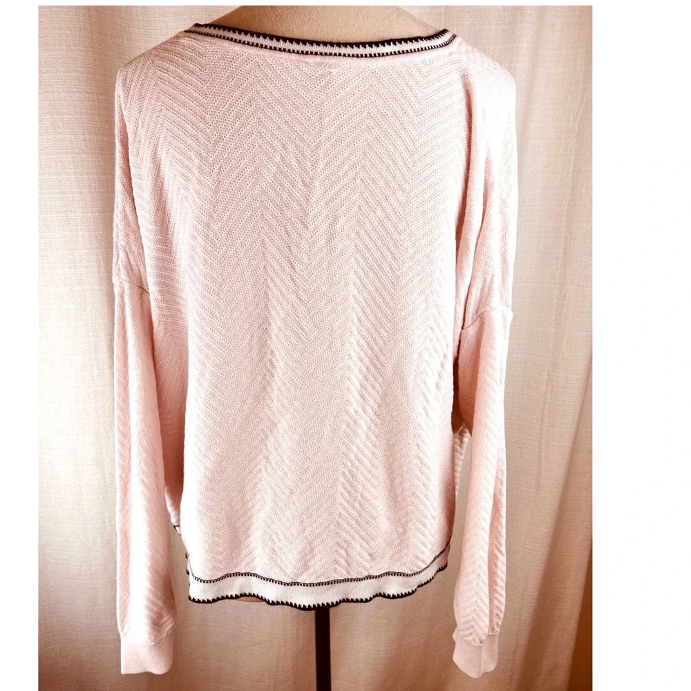Planet Lauren G Sweater Light Pink Chevron Knit Contrast Trim Women One Size